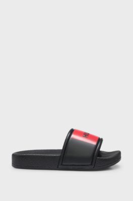 Sandali slider Bambini con etichetta con logo rossa, Nero