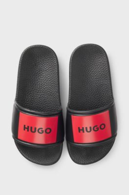 Sandali slider Bambini con etichetta con logo rossa, Nero