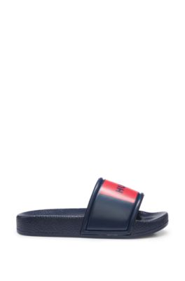 Kids' slides with red logo label, Dark Blue