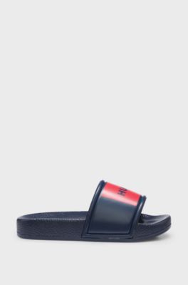 Kids' slides with red logo label, Dark Blue