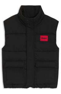 Kids' padded gilet with red logo badge, Black