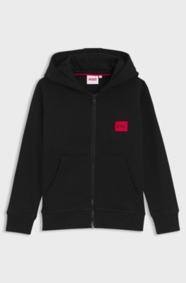 Felpa con cappuccio con zip in misto cotone per bambini, Nero