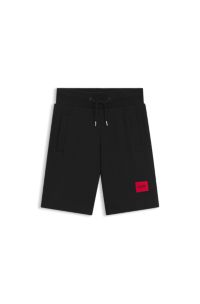 Kids' fleece shorts with logo label, Black