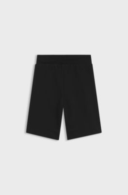 Kids' fleece shorts with logo label, Black