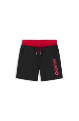 Shorts da mare bambini con logo stampato a contrasto, Nero