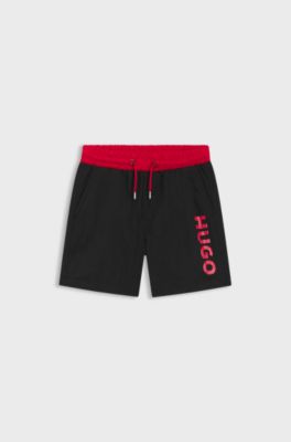 Kids' swim shorts with contrast logo print, Black