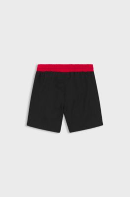 Kids' swim shorts with contrast logo print, Black