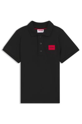 Polo para ni&ntilde;os en piqu&eacute; de algod&oacute;n el&aacute;stico, Negro