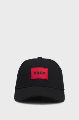 Kids' cap in cotton twill with red logo label, Black