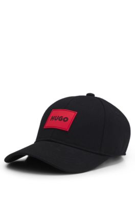 Kids' cap in cotton twill with red logo label, Black