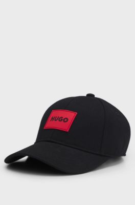 Cappellino bambini in twill di cotone con etichetta con logo rossa, Nero