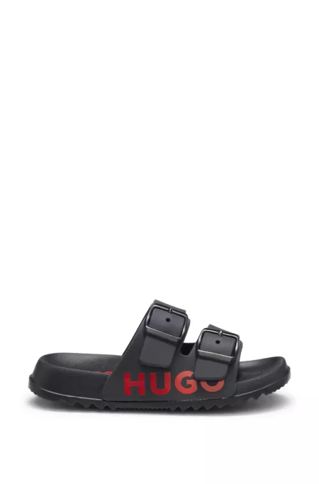 Sandalias de dos tiras para niños con logo rojo