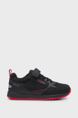 Sneakers bambini in similpelle e mesh, Nero