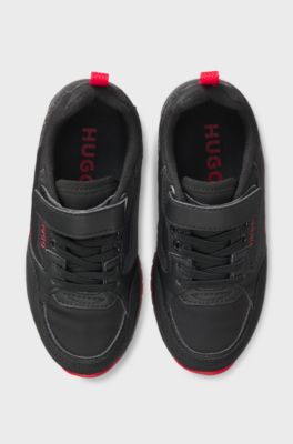 Sneakers bambini in similpelle e mesh, Nero