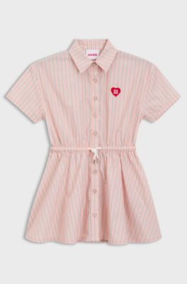 Kids' shirt dress in striped cotton poplin, light pink