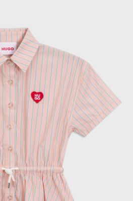 Kids' shirt dress in striped cotton poplin, light pink