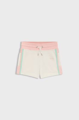 Shorts in pile bambini con dettagli a contrasto, Bianco