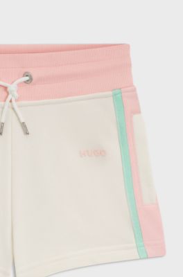 Kids' fleece shorts with contrast trims, Natural