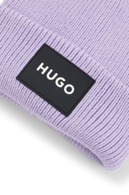 Kids' beanie hat with rubberised logo label, Light Purple