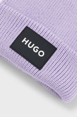 Kids' beanie hat with rubberised logo label, Light Purple