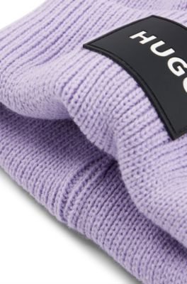 Kids' beanie hat with rubberised logo label, Light Purple