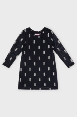 Kids' two-in-one dress with foil-printed logos, Black