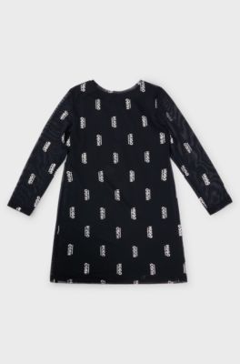 Kids' two-in-one dress with foil-printed logos, Black