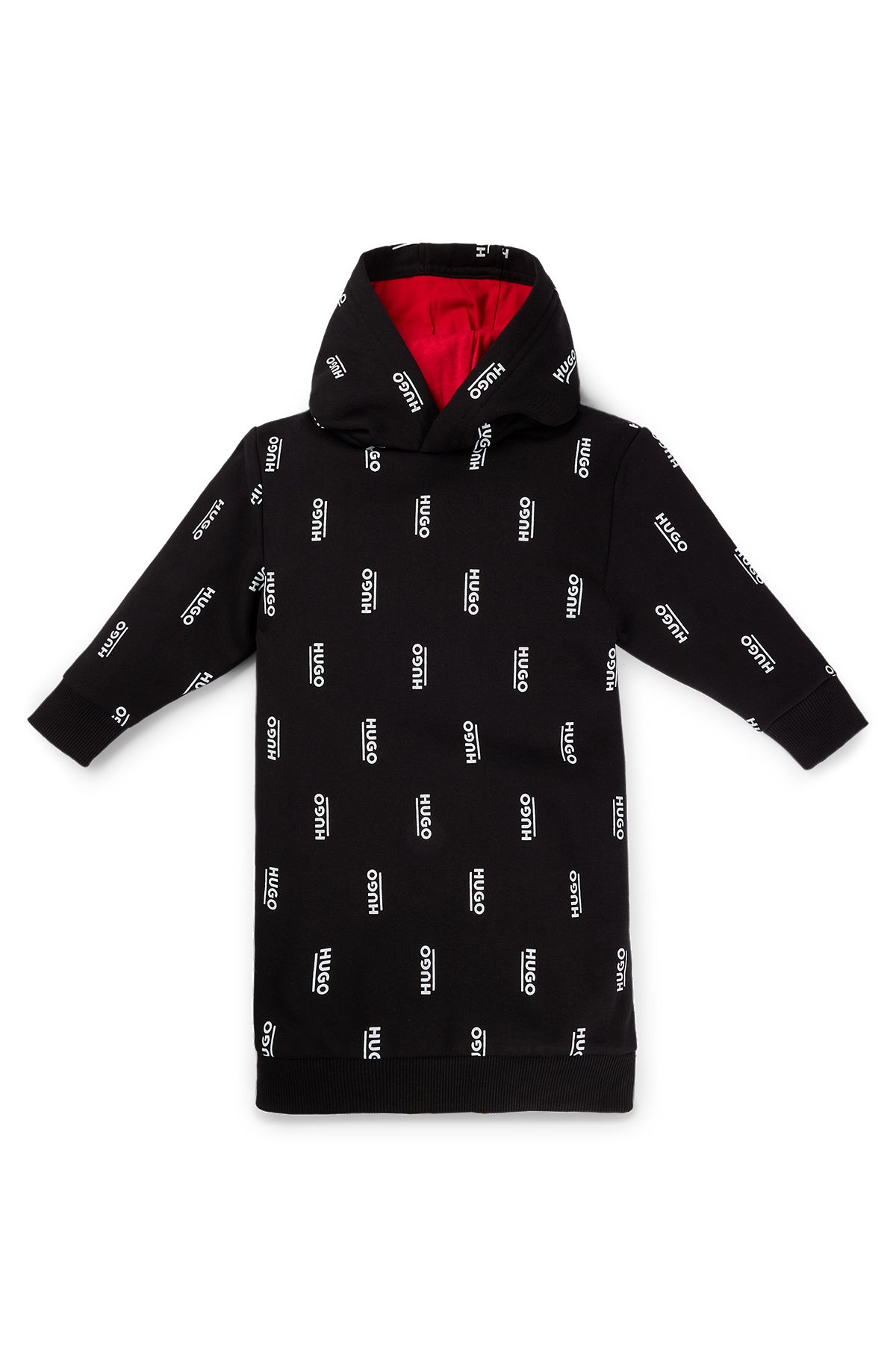Kids-Hoodiekleid aus Fleece mit vertikalen Logo-Prints, Schwarz
