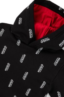 Kids' fleece hoodie dress with vertical logo prints, Black