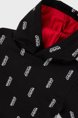 Kids' fleece hoodie dress with vertical logo prints, Black