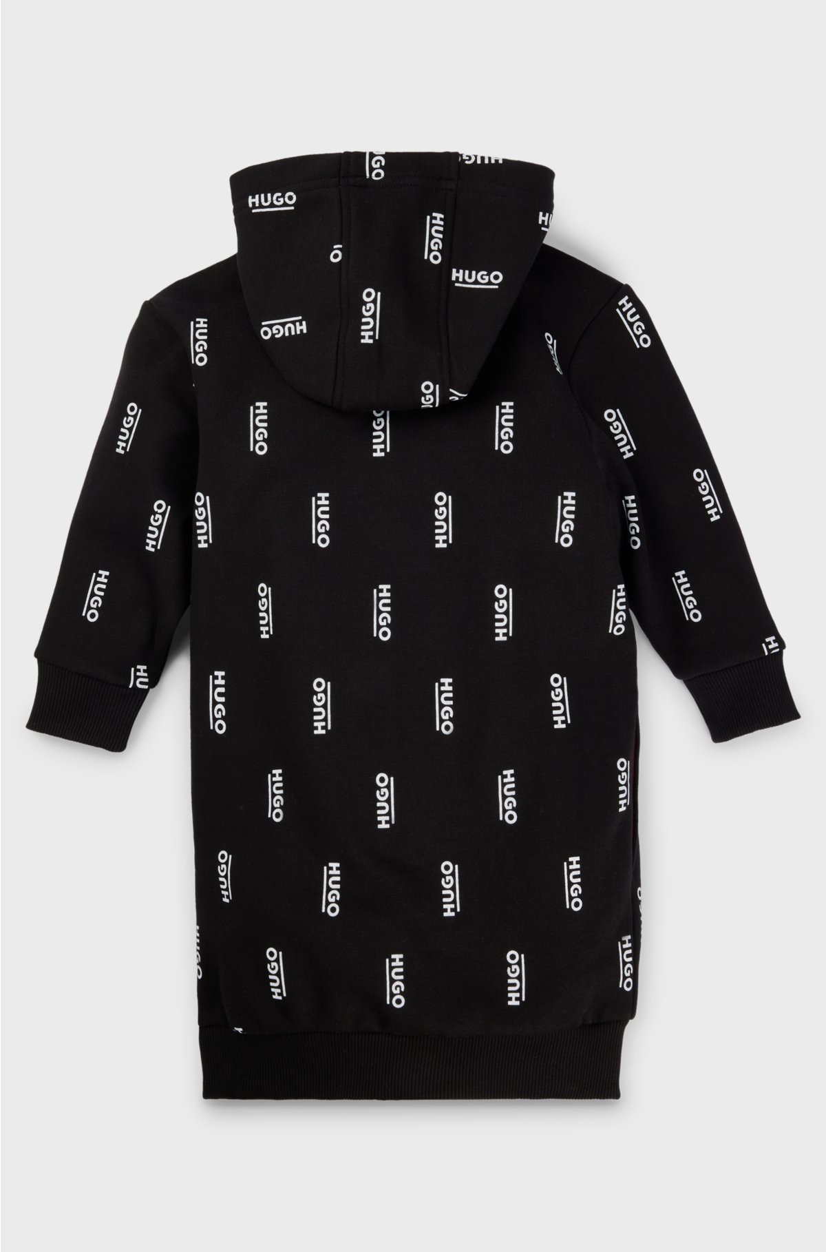 Kids' fleece hoodie dress with vertical logo prints, Black