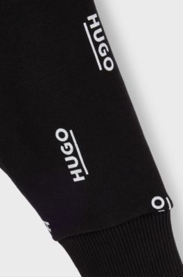Vestito con cappuccio per bambine in pile con loghi stampati in verticale, Nero