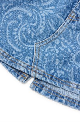 Kids' stretch-denim mini skirt with lasered paisley pattern, Patterned