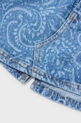 Kids' stretch-denim mini skirt with lasered paisley pattern, Patterned