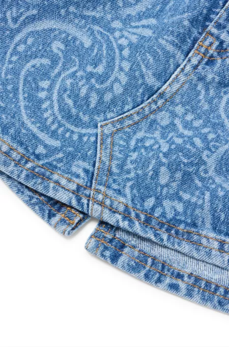 Jupe courte pour enfant en denim stretch à motif cachemire réalisé au laser