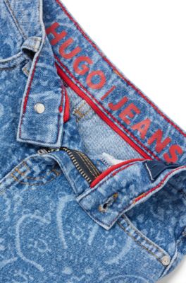 Kids' stretch-denim mini skirt with lasered paisley pattern, Patterned