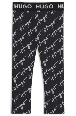 Kids' stretch-jersey leggings with handwritten logos, Black