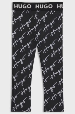 Kids' stretch-jersey leggings with handwritten logos, Black