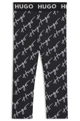 Kids' stretch-jersey leggings with handwritten logos, Black