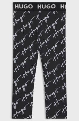 Kids' stretch-jersey leggings with handwritten logos, Black