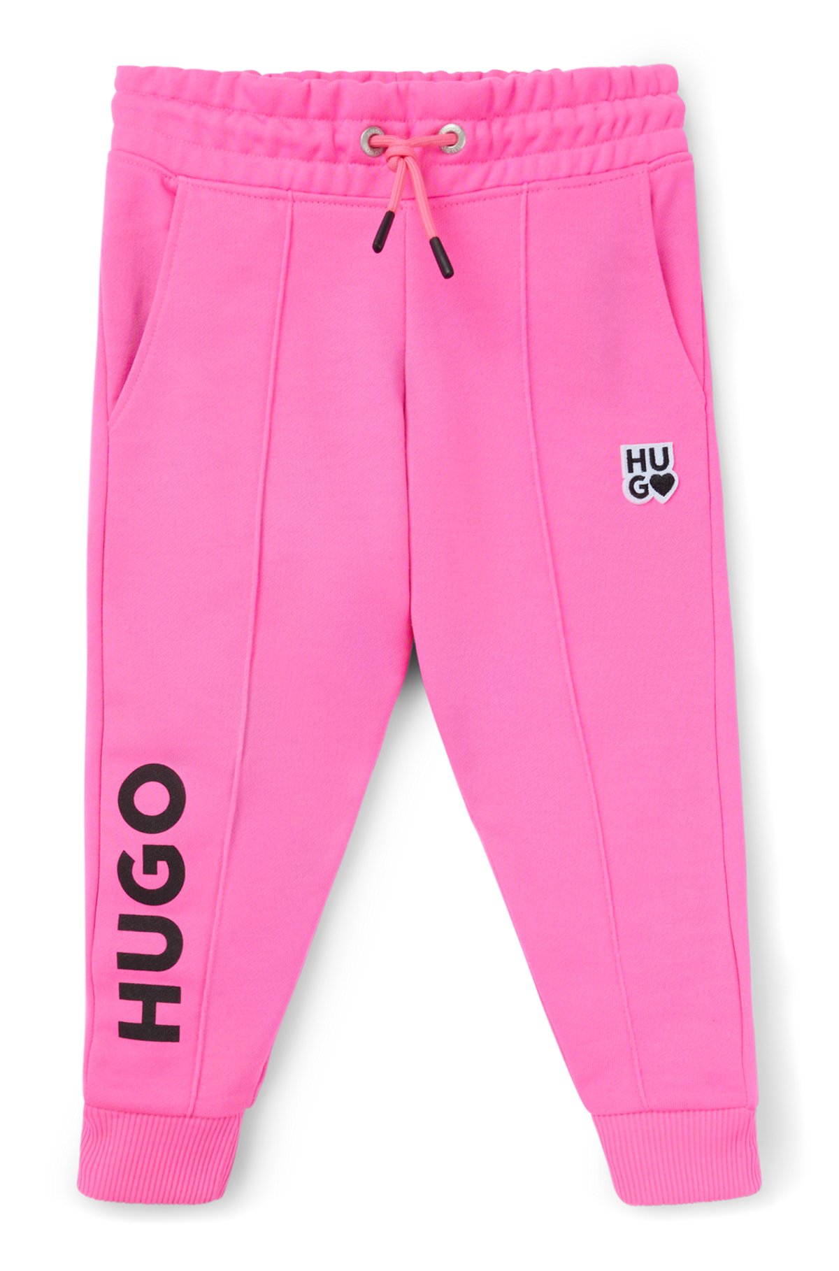 Kids' fleece tracksuit bottoms with logo details, Pink