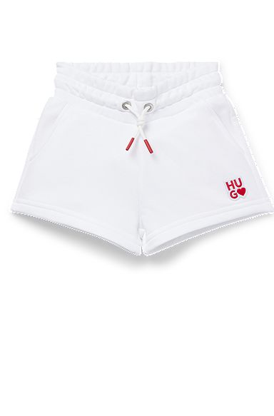 Shorts para niños en felpa de rizo con detalles de logo, Blanco