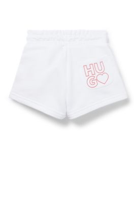 Kindershort van tricotstof met logodetails, Wit