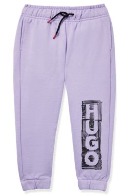 Pantaloni della tuta per bambini in misto cotone con logo effetto pennarello, Luce viola