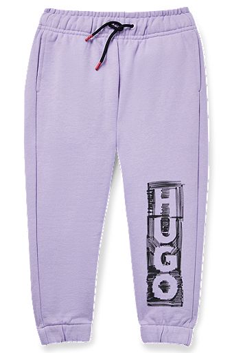 Pantalones de chándal de algodón para niños con logo estilo rotulador, Luz púrpura