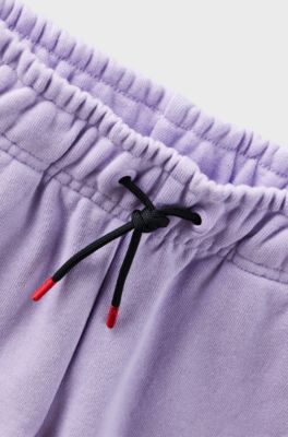 Kids' cotton-blend tracksuit bottoms with marker-style logo, Light Purple