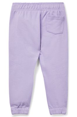 Kids' cotton-blend tracksuit bottoms with marker-style logo, Light Purple