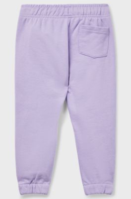 Kids' cotton-blend tracksuit bottoms with marker-style logo, Light Purple