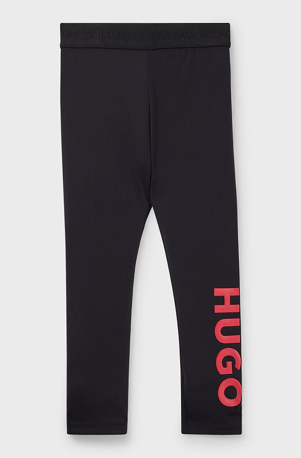 Kids' leggings in stretch fabric with vertical logo print, Black