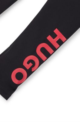Kids' leggings in stretch fabric with vertical logo print, Black